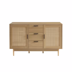 Meuble sous lavabo AMANA effet chêne et cannage rotin 130cm - Bois