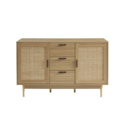 Meuble sous lavabo AMANA effet chêne et cannage rotin 130cm - Bois