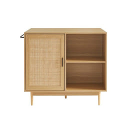 Ilot central AMANA effet chêne et cannage rotin 100cm - Bois