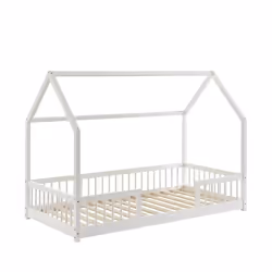 Lit cabane avec barrières - BAÏTA - Gamme TINY - pin massif blanc - 90 x 190 cm - sommier inclus