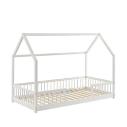 Lit cabane avec barrières - BAÏTA - Gamme TINY - pin massif blanc - 90 x 190 cm - sommier inclus