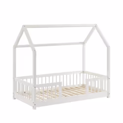 Lit cabane avec barrières - BAÏTA - Gamme TINY - pin massif blanc - 70 x 140 cm - sommier inclus