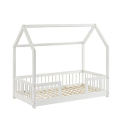 Lit cabane avec barrières - BAÏTA - Gamme TINY - pin massif blanc - 70 x 140 cm - sommier inclus