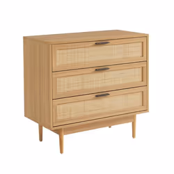 Commode AMANA effet chêne et cannage rotin 3 tiroirs 80cm - Bois