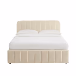 Lit coffre SIMI velours beige 140x190 sommier inclus