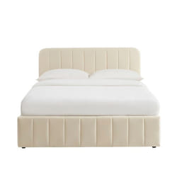Lit coffre SIMI velours beige 140x190 sommier inclus