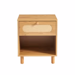 Table de chevet BAAMA effet chêne et rotin naturel 1 tiroir - Bois