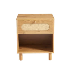 Table de chevet BAAMA effet chêne et rotin naturel 1 tiroir - Bois