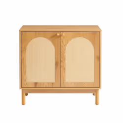 Buffet BAAMA effet chêne et rotin naturel 2 portes 80cm - Bois