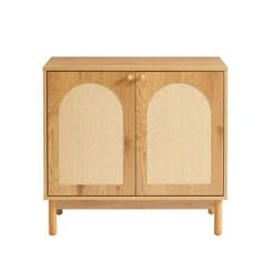 Buffet BAAMA effet chêne et rotin naturel 2 portes 80cm - Bois