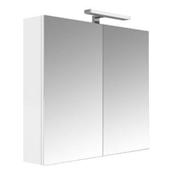 Allibert - Armoire de salle de bain 80 cm avec éclairage led et bloc prise juno 2 portes miroir blanc brillant