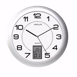 Unilux 100340853, Mur, Horloge à quartz, Rond, Métallique, Argent, Acrylonitrile-Butadiène-Styrène (ABS), Verre