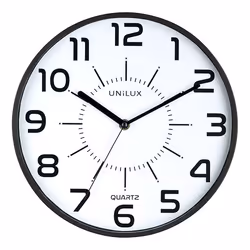 Unilux POP, Mur, Quartz clock, Rond, Noir, Acrylonitrile-Butadiène-Styrène (ABS), Plastique, Verre