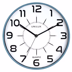 Unilux POP, Mur, Quartz clock, Rond, Bleu, Acrylonitrile-Butadiène-Styrène (ABS), Plastique, Verre