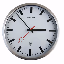 Unilux 400124567, Mur, Horloge radio-pilotée, Rond, Gris, Métallique, Acier, Verre