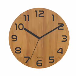 Unilux Palma, Mur, Quartz clock, Rond, Bambou, Bois, Rétro