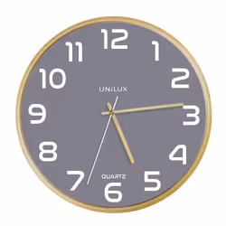 Unilux 400165097, Mur, Horloge à quartz, Rond, Gris, Bois, Bois, Verre