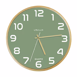 Unilux 400165098, Mur, Horloge à quartz, Rond, Vert, Bois, Bois, Verre
