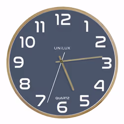 Unilux 400165110, Mur, Horloge analogique, Rond, Hêtre, Bleu, Bois, Verre