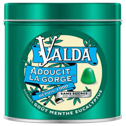 Valda Gommes Sans Sucres Adoucit la Gorge Goût Menthe Eucalyptus 140 g