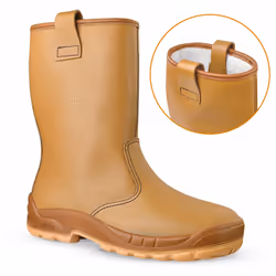 Botte fourrée molleton coloris naturel, munie de 2 tirants latéraux pour faciliter le chaussage. Tige en cuir pleine fleur AP ...