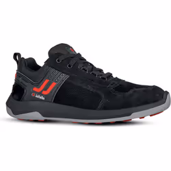 Chaussure de sécurité basse de type urban sport Coloris noir. Tige en cuir nubuck pleine fleur hydrofuge. Insert en TPU au ni ...