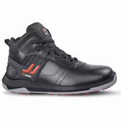 Chaussure de sécurité haute de type urban sport Coloris noir. Tige en cuir pleine fleur lisse hydrofuge. Insert en TPU au niv ...