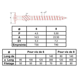 Vis de charpente à tête disque Torx zingué 40 8x160 mm Boîte de 50 - ULTIMA - VBETX8X160SR