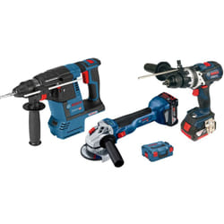 Bosch - Pack 3 outils 18V (GSR110 + GBH26 + GWS10) + 2 batteries 5Ah + chargeur + coffret l-boxx
