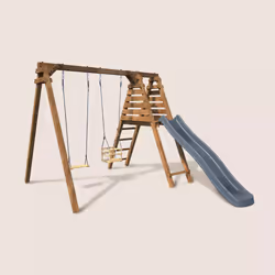 Soulet Balançoire Avec Toboggan En Bois Traité Carré, Objectif Nature 2 Agrès - Prune - Vue supplémentaire 10