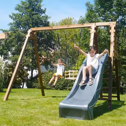 Soulet Balançoire Avec Toboggan En Bois Traité Carré, Objectif Nature 2 Agrès - Prune - Vue supplémentaire 12