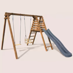 Soulet Balançoire Avec Toboggan En Bois Traité Carré, Objectif Nature 2 Agrès - Prune - Vue supplémentaire 7