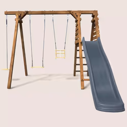 Soulet Balançoire Avec Toboggan En Bois Traité Carré, Objectif Nature 3 Agrès - Fleur