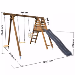 Soulet Balançoire Avec Toboggan En Bois Traité Carré, Objectif Nature 3 Agrès - Fleur - Vue supplémentaire 4