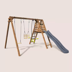 Soulet Balançoire Avec Toboggan En Bois Traité Carré, Objectif Nature 3 Agrès - Trèfle