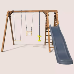 Soulet Balançoire Avec Toboggan En Bois Traité Carré, Objectif Nature 3 Agrès - Trèfle