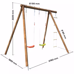 Soulet Arthur Portique en Bois 3 Agrès Balançoire et Échelle 2.22m - Vue supplémentaire 16