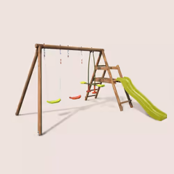 Soulet Station En Bois Traité Pour Enfant 3 Agrès Et Toboggan - Figue