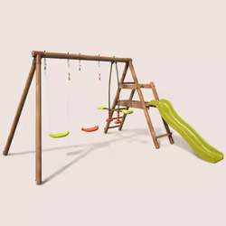 Soulet Station En Bois Traité Pour Enfant 3 Agrès Et Toboggan - Figue - Vue supplémentaire 4