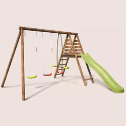 Soulet Portique En Bois Avec Plateforme 3 Agrès Et Toboggan - Violette
