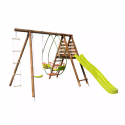 Soulet Station Portique En Bois 3 Agrès Avec Échelle Et Toboggan - Lavande, 3 an(s), 12 an(s), Bois, Marron