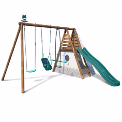 Balançoire en bois traité 3 agrès et toboggan Camélia