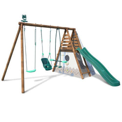 Balançoire en bois traité 3 agrès et toboggan Camélia