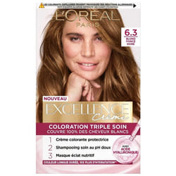 Coloration Crème - LOréal - Excellence - Blond Foncé Doré 6.30 - Couverture 100% cheveux blancs - Texture Crème