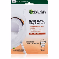 Le masque visage en tissu Garnier Skin Naturals Nutri Bomb contient de la noix de coco, qui nourrit intensément la peau, ains ...