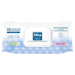 Mixa Bébé Lingettes à lEau Minérale Naturelle Visage et Corps 72 unités
