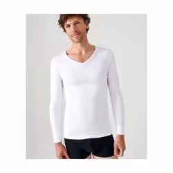 Tee-shirt DAMART Col V - Manches longues - Blanc - T.L - 12302 - . - Produit expédié depuis notre plateforme située à Rodez e ...