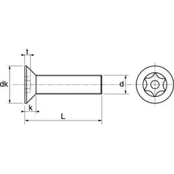Vis à métaux tête fraisée six lobes inviolable - Avec téton central - Inox A2 6x25 mm - Boîte de 100