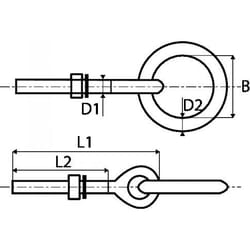 Piton à œil avec anneau articulé - Filetage métrique - Inox A4 12x150 mm - Unité