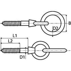 (Lot de 5) Piton à œil avec anneau articulé - Filetage Bois - Inox A4 10x100 mm